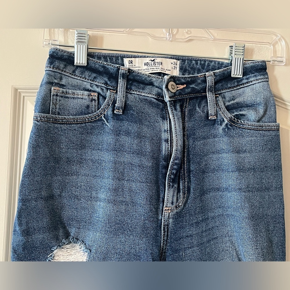 Hollister Vintage Stretch Distressed Curvy High-Rise Dad Jeans Women’s Size 0 - Picture 5 of 14